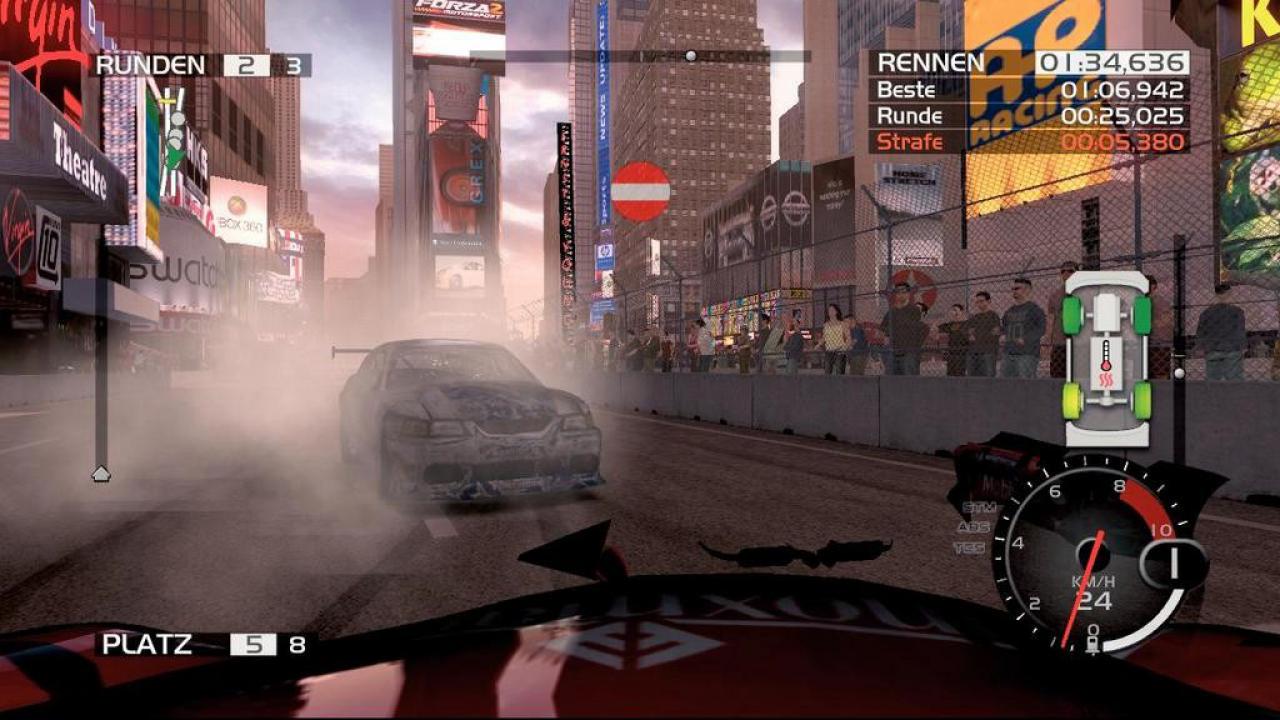 [20/06/2007] Beim Crash am New Yorker Times Square verlieren wir unseren Front-Spoiler – und das Rennen.