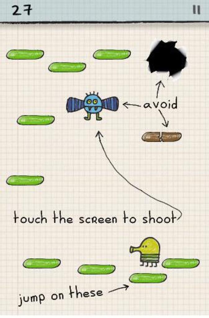 [27/11/2009] Mit Doodle Jump hat man immer ein Spiel zum Ausrasten in der Hosentasche, denn wenn man es mal geschafft hat, 5 Minuten zu überleben, stürzt man doch wieder in die Tiefe... Gnaaa!