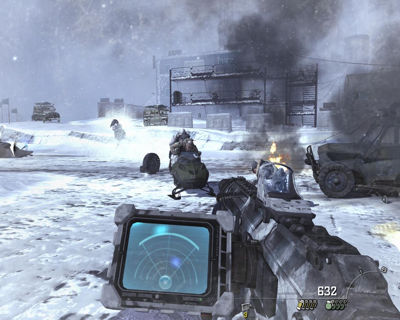 [08/12/2009] Call of Duty Modern Warfare 2: Und noch mal Eis mit Stil. In den arktischen Gefilden von Modern Warfare 2 gibt's Schneemobil-Rennen und Eispickel-Krackseleien.