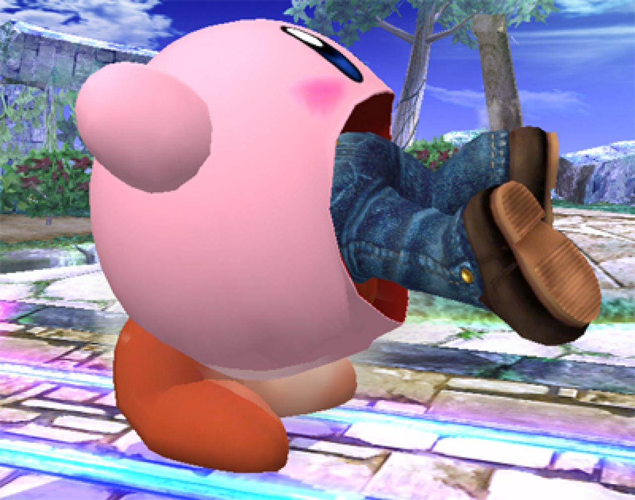 [02/02/2010] Platz 8: Kirby ist der Inbegriff von Rundlichkeit! Wir haben allerdings keine Ahnung, wieso Kirby in diesem Bild einen Menschen verschlingt ...