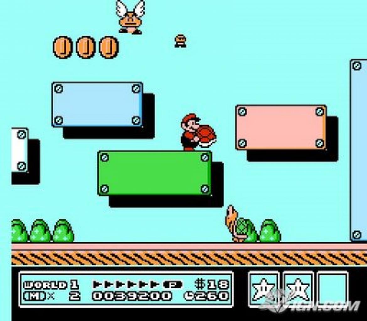 [05/03/2010] Super Mario Bros. 3 spielt einzig und alleine auf einer Bühne. Das Jump 'n' Run beginnt mit einem sich öffnenden Vorhang. Ist ein Level beendet, läuft man einfach in einen schwarzen Hintergrund 