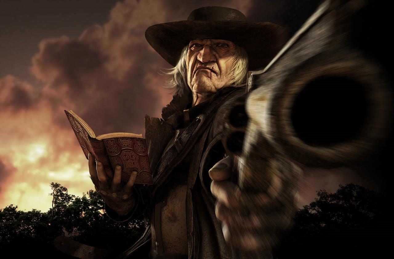 [07/04/2010] Call of Juarez: Auch wenn viele Spiele religiöse Einflüsse mehr oder weniger deutlich zeigen, ein christlicher Priester als Protagonist ist doch eher ungewöhnlich. Mit der Bibel in der einen und der Knarre in der anderen Hand liest Ray Mc Call den Sündern die Leviten. Inspiriert war die Figur des schießwütigen Klerikers von Preacher aus dem Film Pale Rider.