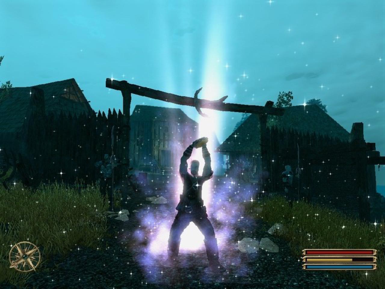 [30/09/2010] In Gothic 3 hatte man die Möglichkeit, effektvolle Zauber einzusetzen. Diese erzeugten Meteoriten oder Blitzschläge - so wie hier im Bild.