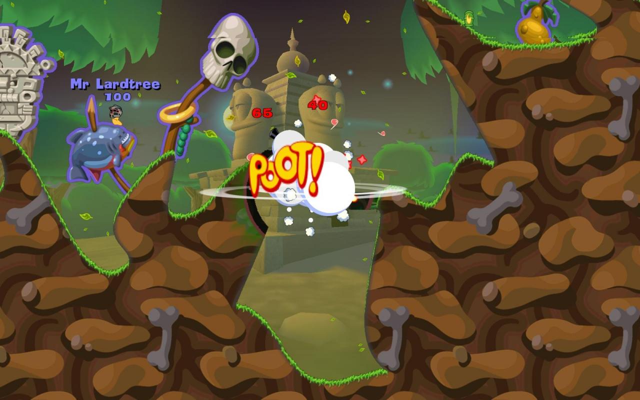 [14/09/2010] Worms Battle-Moos: Die Würmer ziehen in den Krieg und haben bisher noch nie dagewesene Waffen im Gepäck! Egal ob Super-Mammut, Moos-Kieselstein, der Schimmelpilz-Ast oder die tote Höhlen-Oma: Für jeden Geschmack ist etwas dabei! *Worms Battle-Moos erfindet das Rad nicht neu. (Bild: Worms Reloaded)