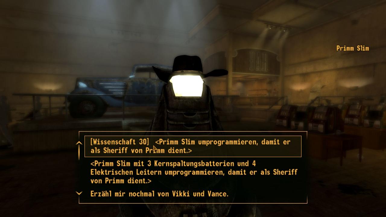 [21/10/2010] Auf der Suche nach einem Gesetzeshüter für Primm bietet sich der Roboter Primm Slimm an. Wissenschaftlich begabte Helden programmieren die im Vikki&Vance-Museum stationierten Maschine einfach für den neuen Job um.