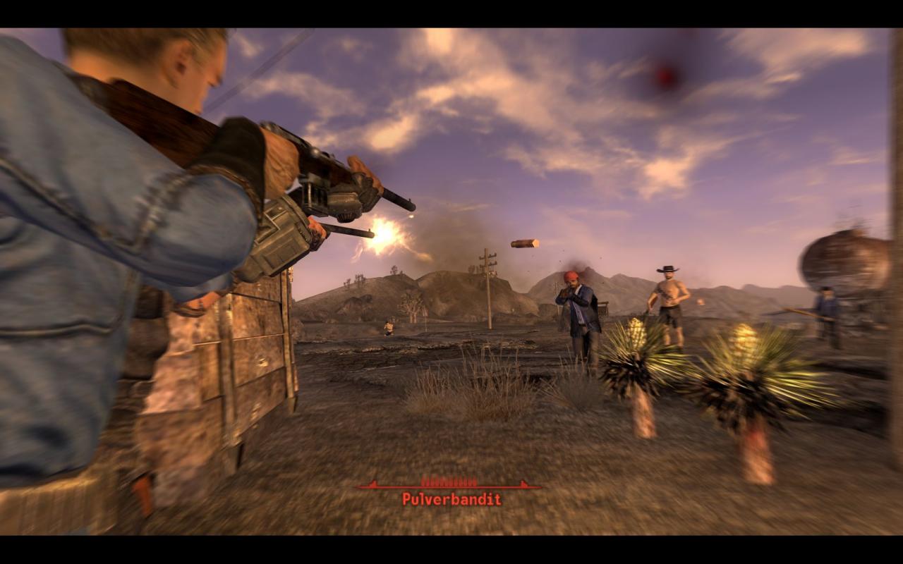 [19/10/2010] Vor allem den VATS-Effekt werden Spieler von Fallout: New Vegas am häufigsten zu Gesicht bekommen. Außerdem dreht sich die Kamera cineastisch um die Szenerie. (Effekte)
