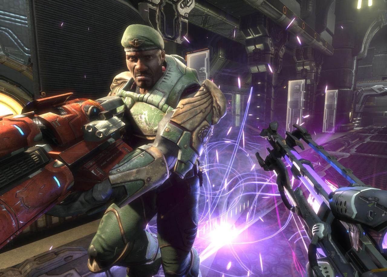 [18/10/2010] Shock Rifle, Unreal Tournament 3[br]Die ASMD Shock Rilfe zählt du den beliebtesten Schießprügeln aus dem Unreal-Universum. Kein Wunder, ist die Waffe doch vielseitig einsetzbar. Aus Distanz feuert man einen Photonenstrahl ab, im Nahkampf kommt der Plasmaball zum Einsatz. Veteranen kombinieren beide Modi und erzeugen am gewünschten Ort eine verheerende Schockwelle. 