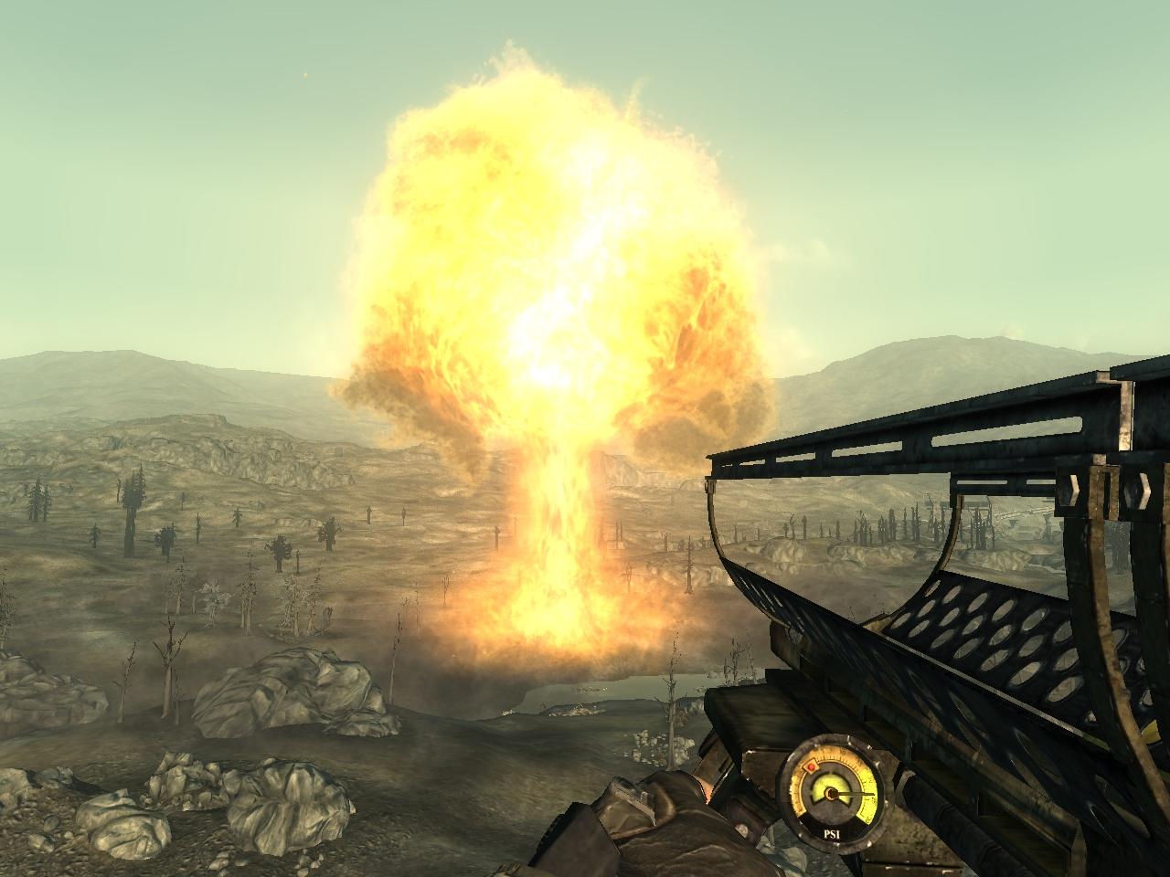[18/10/2010] Fat Man - MIRV Prototyp, Fallout 3[br]Wo die acht taktischen Nuklearsprengköpfe des Fat Man einschlagen, da wächst kein Gras mehr. Die Bomben werden dabei wie bei einem Katapult auf das anvisierte Ziel geschleudert. Der Einsatz innerhalb von Gebäuden ist nicht empfehlen, will man am Ende nicht selbst zu den unglücklichen Opfern zählen. Fundort des Schießeisens: Die Waffenkammer des National Guard Bunkers.