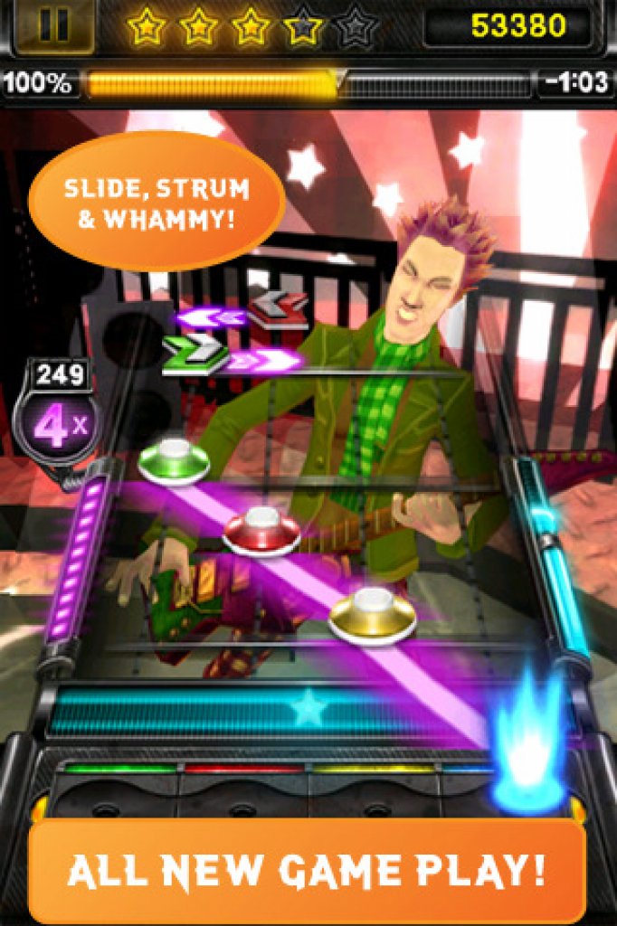 [08/10/2010] Kein richtiger Ersatzfür eine Gitarre, aber das Spiel Guitar Hero macht auch auf dem iPhone Spaß.