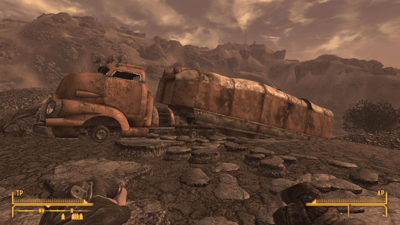 [03/11/2010] Die Legionäre in Cottonwood Cove lassen sich ganz ohne Kampf ausschalten, indem wir die radioaktiven Fässer in diesem LKW auf dem Südhang in die Siedlung rollen lassen.