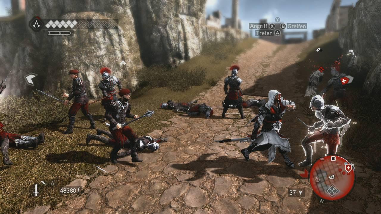[15/11/2010] Auch mit mehreren Gegnern wird Ezio spielend fertig - die Kämpfe sind wieder einmal zu einfach.