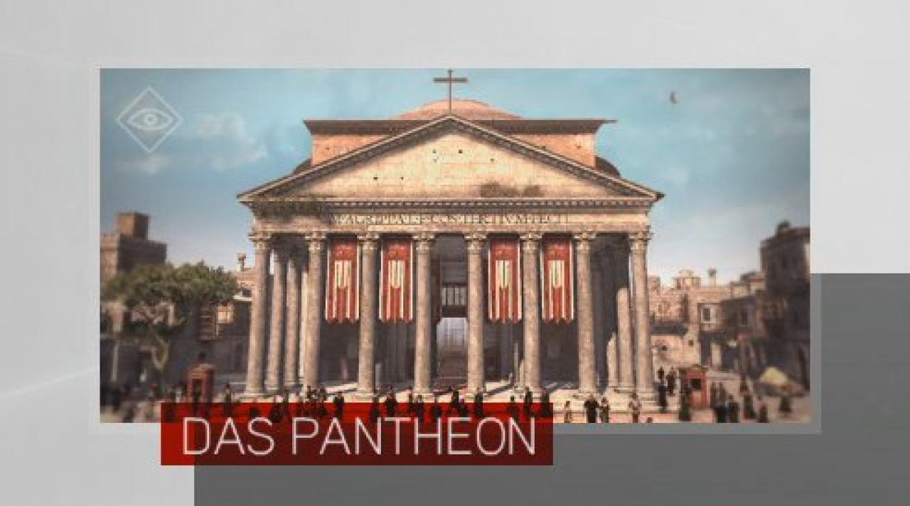 [16/11/2010] Assassin's Creed: Brotherhood Komplettlösung: Glyphen-Rätsel Nr. 10: Die letzte Glyphe ist im Bogen der Haupthalle im Pantheon verborgen. Steigt an den herausstehenden Altären mit Spitzdach hinauf und hangelt euch zum Ziel. (1)