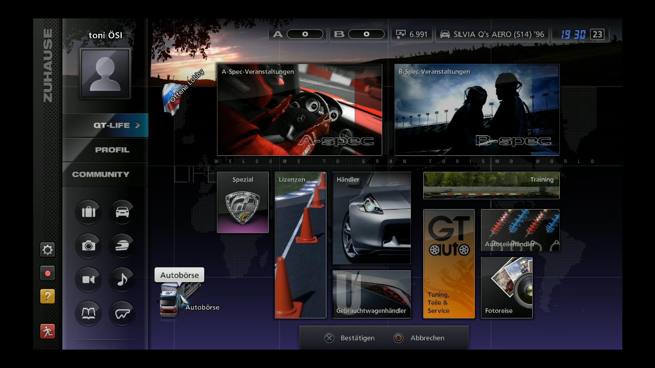 [24/11/2010] Autobörse-Bildschirm in Gran Turismo 5. 