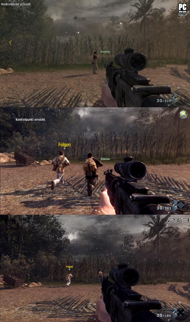 [09/11/2010] Call of Duty: Black Ops im Grafikvergleich zwischen PS3 (unten), Xbox 360 (Mitte) und PC (oben) (7)