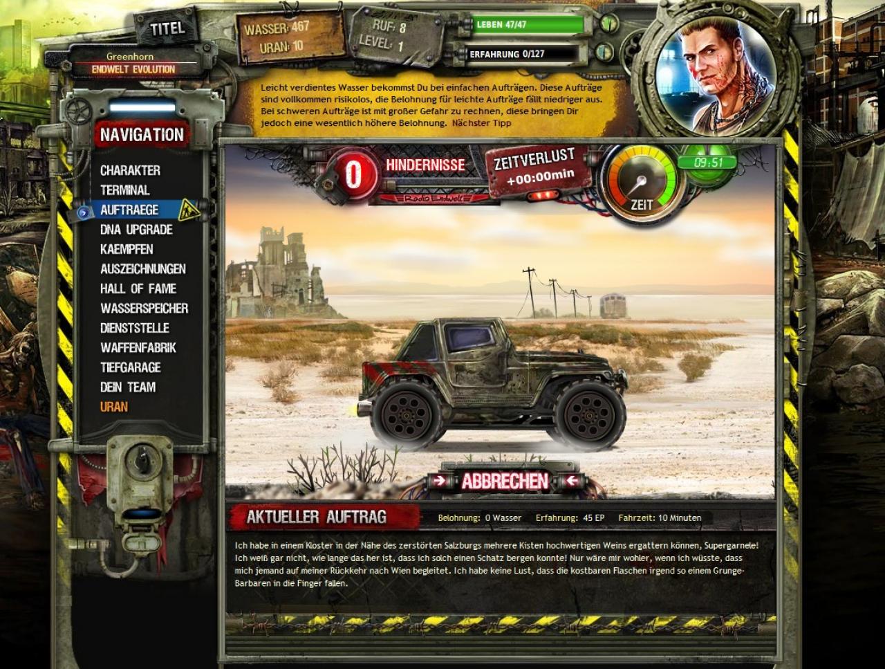 [08/11/2010] Aller Anfang ist schwer: Zu Beginn ist der Spieler mit einem langsamen Jeep unterwegs, später vergrößert sich der Fuhrpark. 