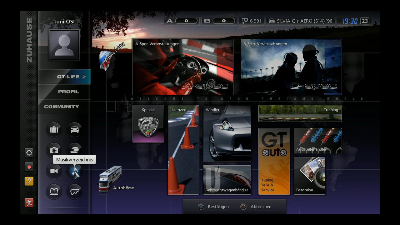 [24/11/2010] Musikverzeichnis-Bildschirm in Gran Turismo 5. 