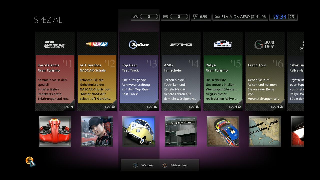 [24/11/2010] Spezial-Menü-Bildschirm in Gran Turismo 5. 