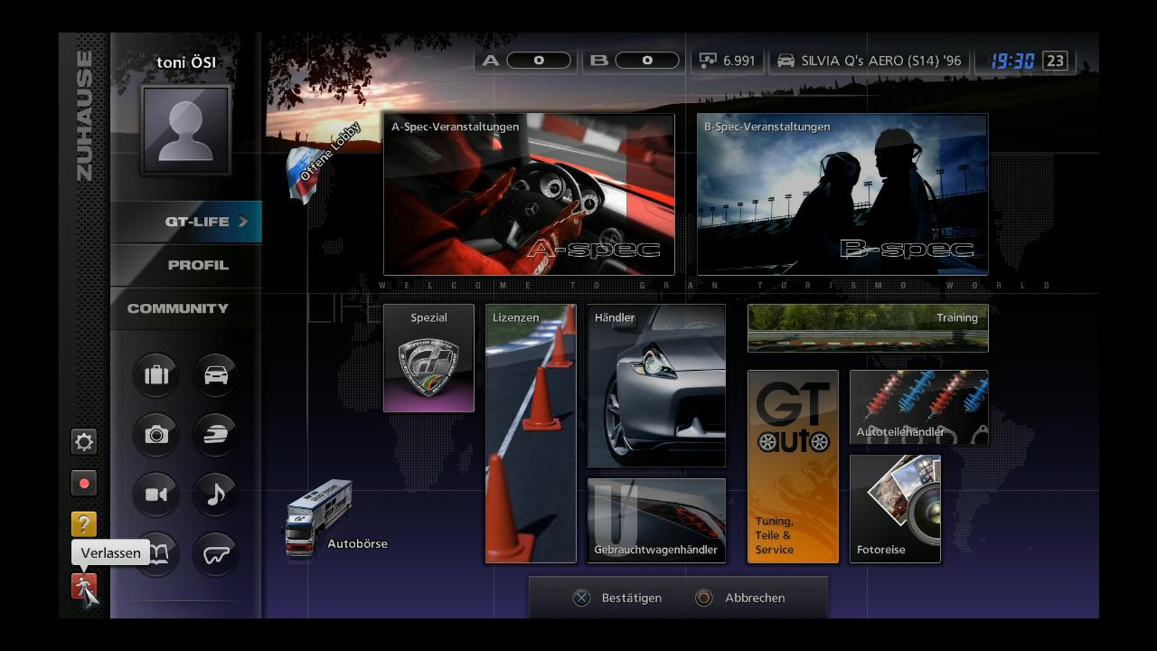 [24/11/2010] Verlassen-Bildschirm in Gran Turismo 5. 