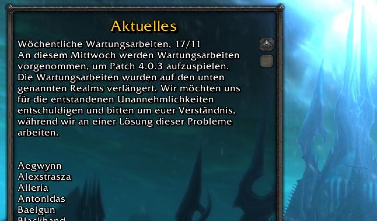 [17/11/2010] Dienstagabend. Nach der Arbeit erst einmal eine gechillte Runde World of Warcraft... Doch halt, was ist das? Schon wieder Wartungsarbeiten auf den Servern? Großer Gott, das ist doch nicht zum Aushalten!