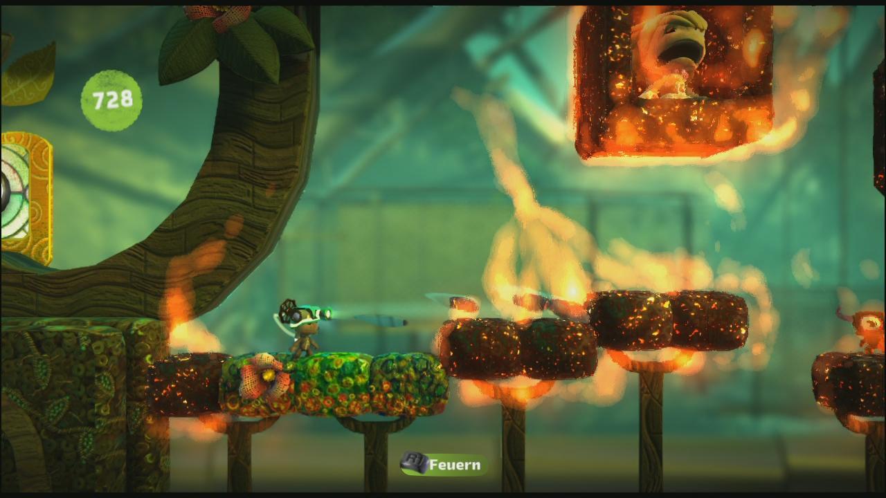 [03/01/2011] Sackboy goes Mario: Auch im Jump'N'Run Little Big Planet springt man den Widersachern kurzerhand auf den Kopf - zumindest meistens. Der 