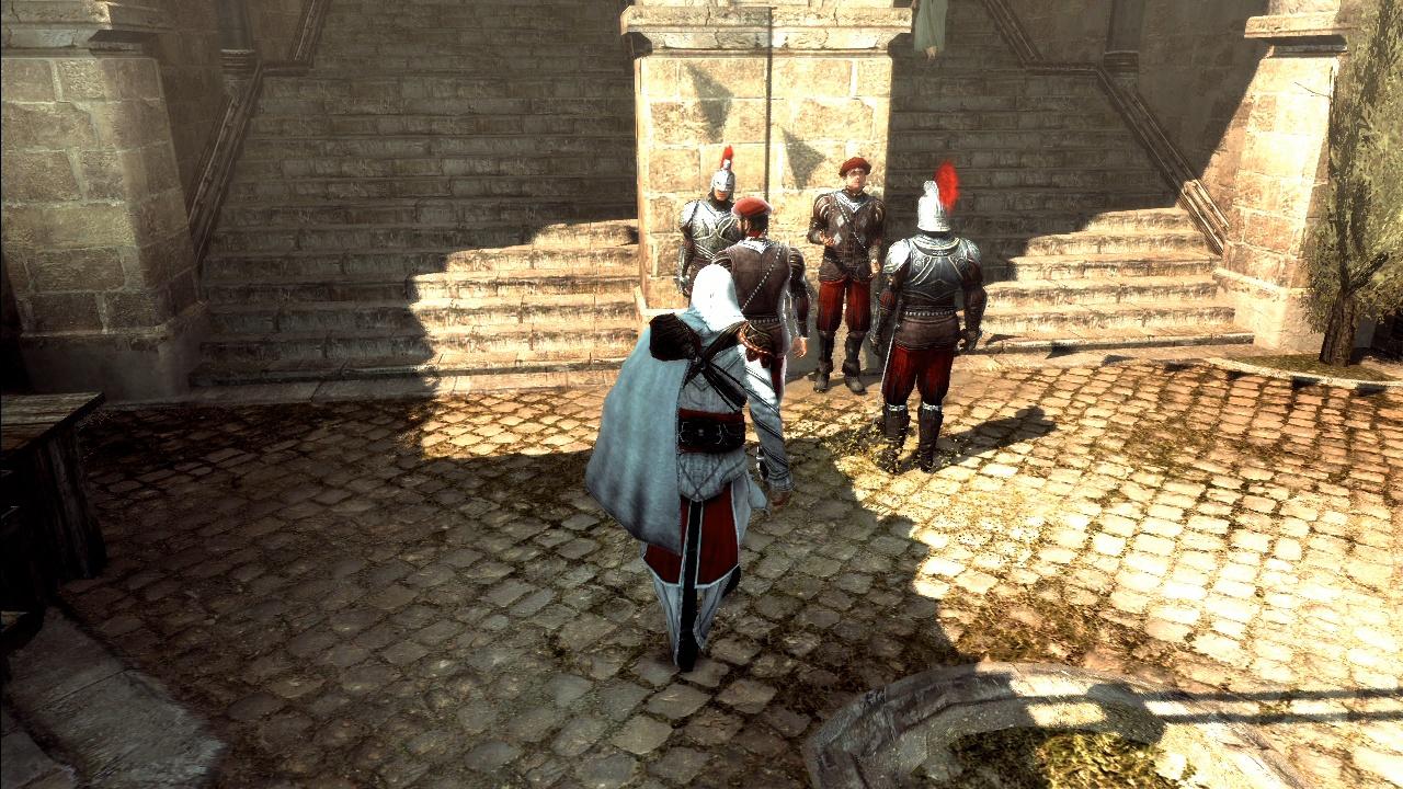 [21/02/2011] Sowohl in der Xbox 360-Version als auch auf dem PC sind diese Wachen keine Gegner für Ezio. Im Bild. Xbox 360-Version
