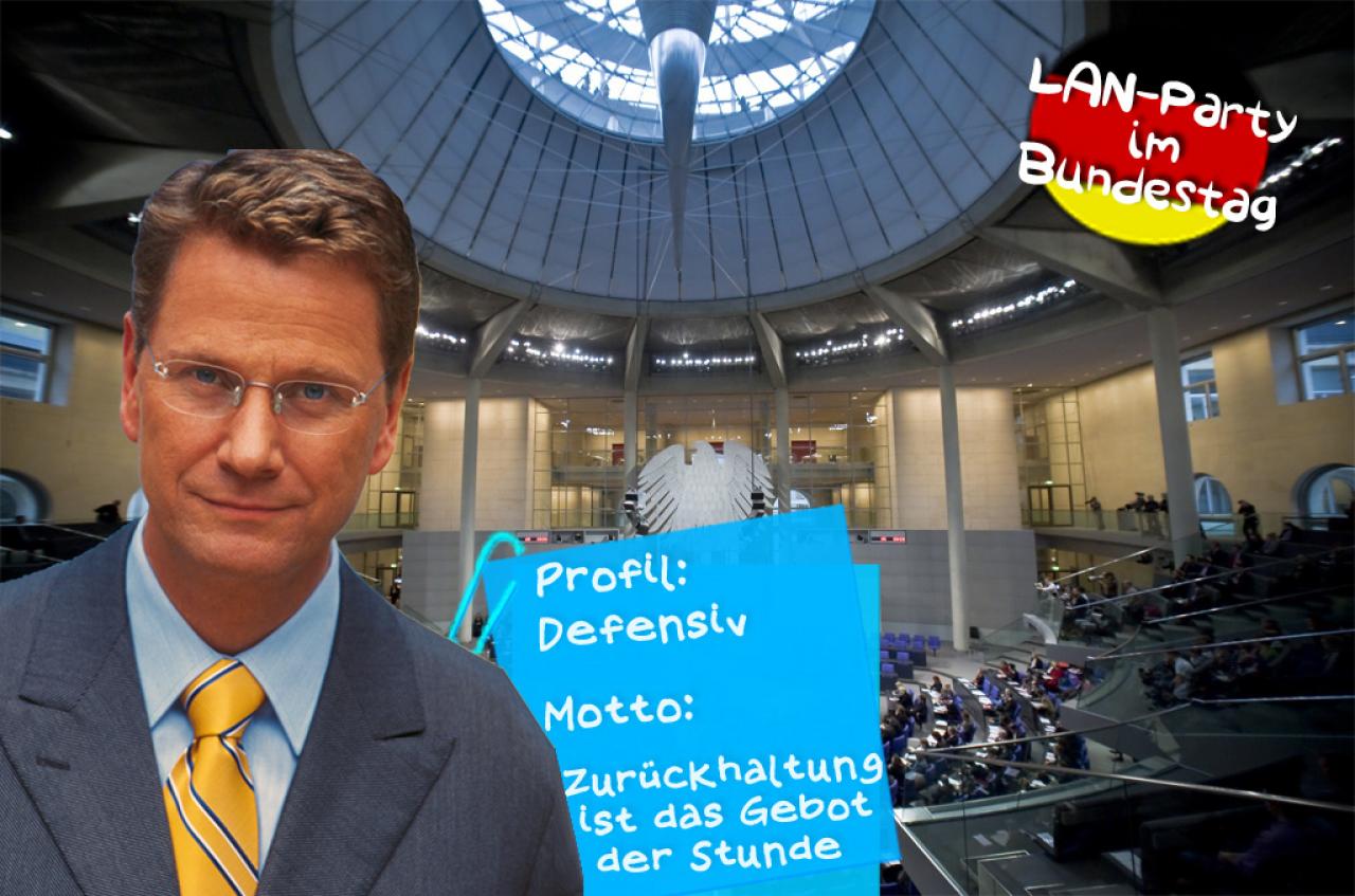 [23/02/2011] Guido Westerwelle (FDP) - Unser Außenminister bekommt für seine politische Arbeit öfters mal einen auf den Deckel. Soviel Kritik hat ihn eingeschüchtert, aber auch widerstandsfähig gemacht. Er spielt sehr defensiv und wird daher kaum gefraggt.