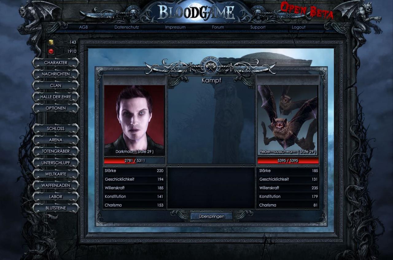 [25/03/2011] Bloodgame: Jede Mission zieht Euch Ausdauerpunkte ab.