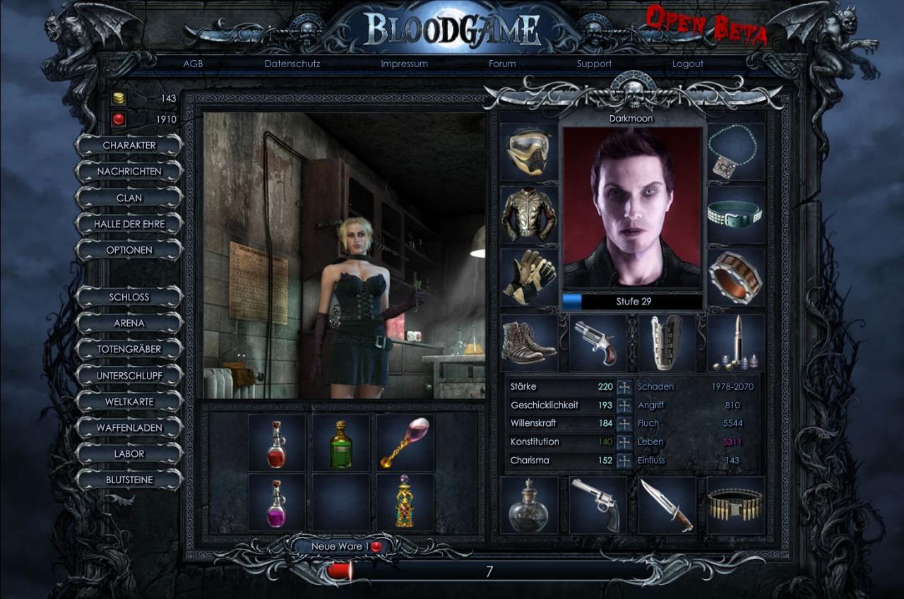 [25/03/2011] Bloodgame: Im Labor könnt Ihr euch Tränke kaufen, die beispielsweise Eure Attribute verbessern.
