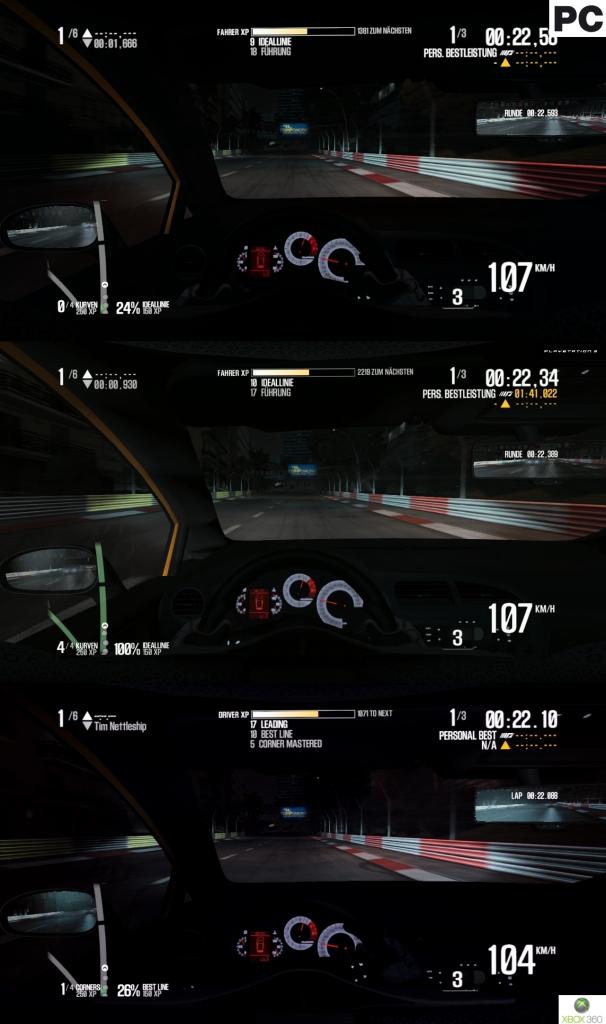 [28/03/2011] Der Grafikvergleich zu Shift 2 Unleashed: Oben im Bild ist die PC-Version, in der Mitte steht die Xbox 360- und unten die PS3-Variante. (3)