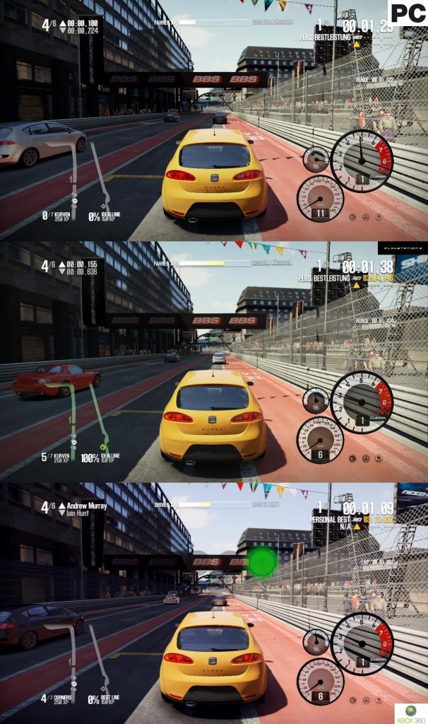 [28/03/2011] Der Grafikvergleich zu Shift 2 Unleashed: Oben im Bild ist die PC-Version, in der Mitte steht die Xbox 360- und unten die PS3-Variante. (5)