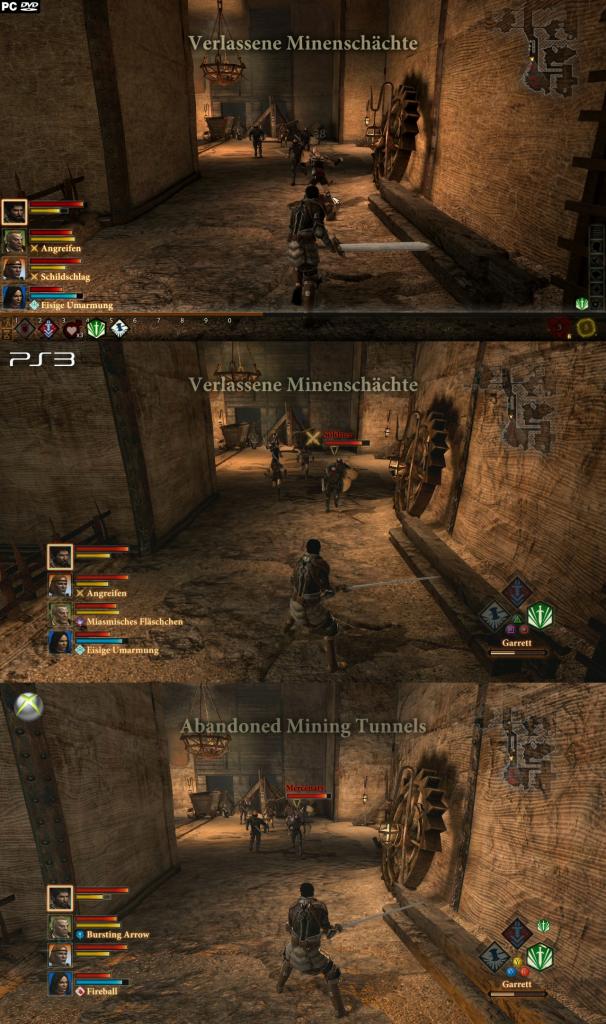 [07/03/2011] Dragon Age 2 im Grafikvergleich: Xbox 360 (unten) gegen PS3 (Mitte) und PC (oben). Auf dem PC kamen DirectX 11 und das High-Res-Texture-Pack für Dragon Age 2 zum Einsatz. (8)