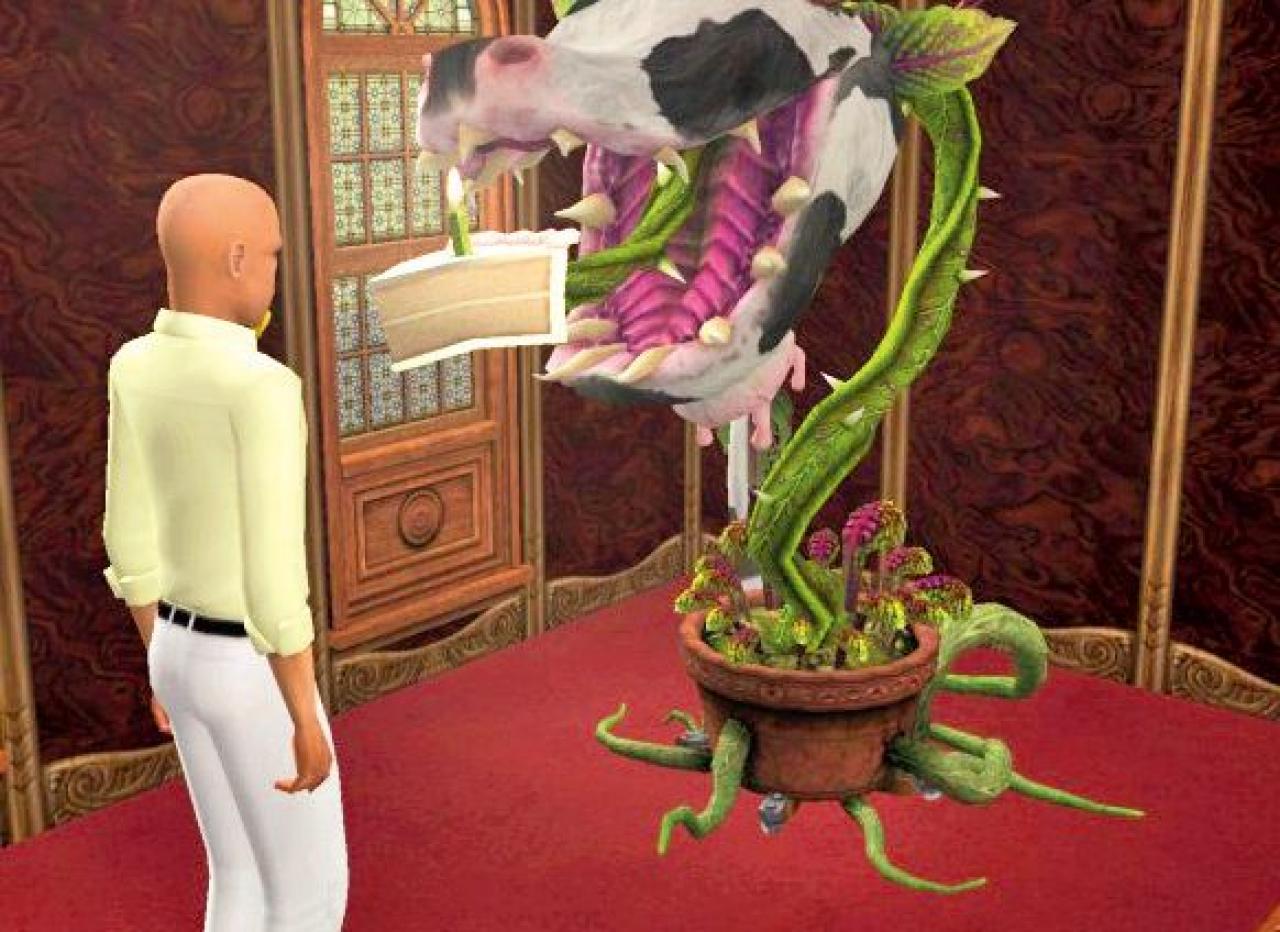 [28/04/2011] Platz 4: Die Kuhpflanze aus Sims 2 - Wilde Campus Jahre sondert ein Sekret ab, mit der sich das Leben der Sims verlängern lässt. Allerdings frisst sie auch gerne mal eins der virtuellen Ebenbilder!