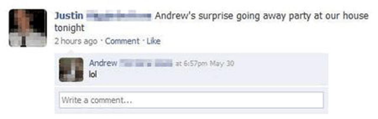 [27/05/2011] Überraschungsparty per Facebook ankündigen? Nicht so clever!