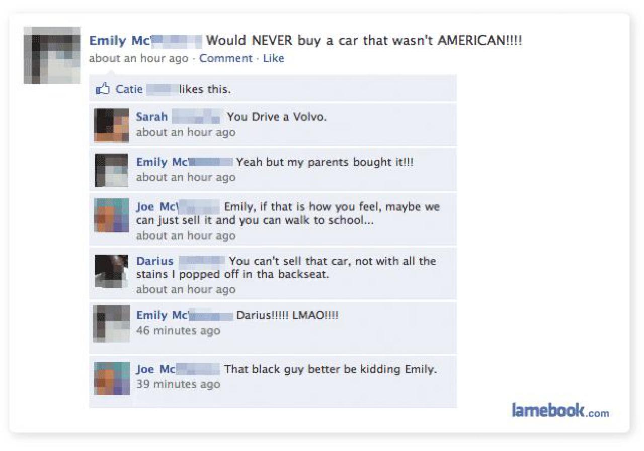 [27/05/2011] Ein amerikanisches Auto und amerikanischer Stolz. Und ein lustiger Afro-amerikanischer Freund. Gute Zutaten für einen Facebook-Fail!