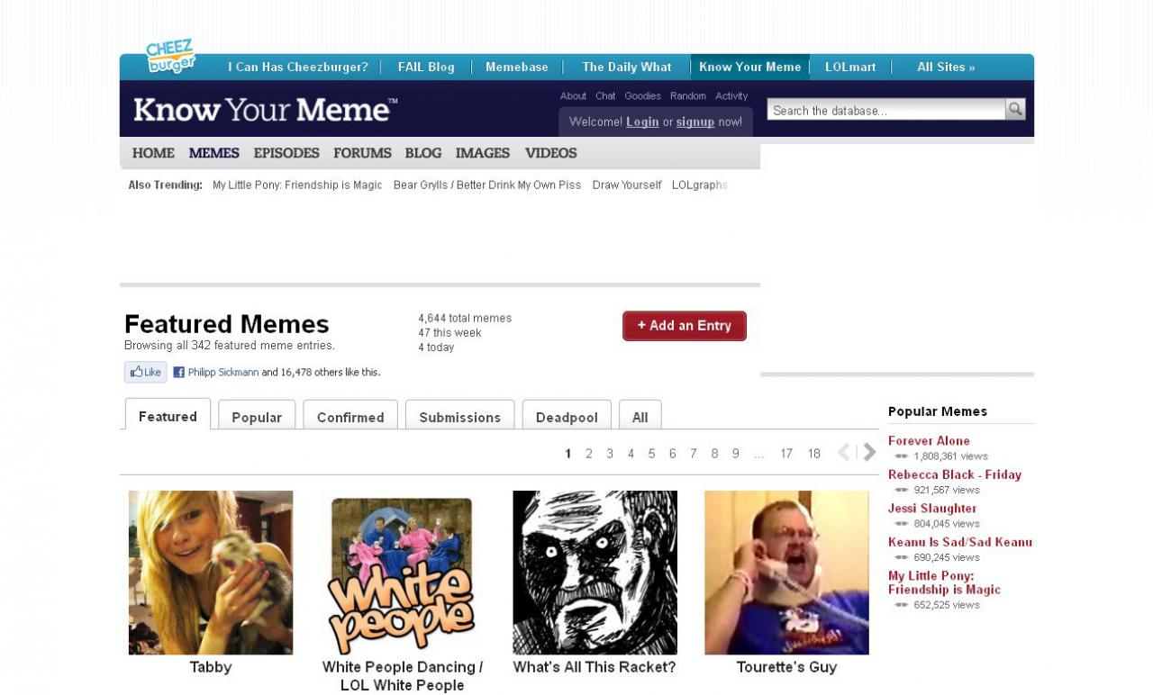 [19/05/2011] knowyourmeme.com - Vorschlag unseres Users TrinityBlade: Ihr verliert bei den ganzen Memes - so heißen die Insider-Witze des Internets - den Überblick? Dann bekommt ihr in dieser mehr als umfangreichen Meme-Sammlung Hilfe.