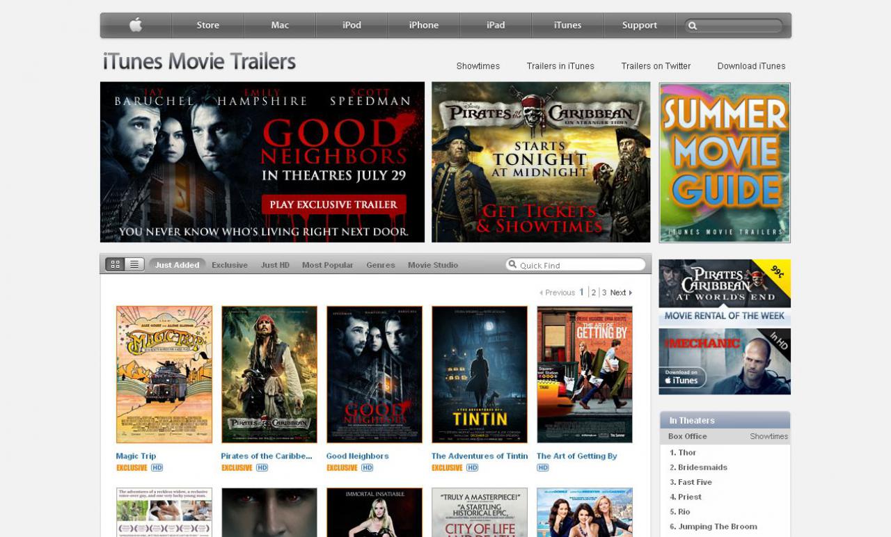 [19/05/2011] trailers.apple.com - Vorschlag unseres Users --Astronaut--: Na gut, kein echter Geheimtipp, aber trotzdem eine sehr unterhaltsame Seite ist die Apple-Sammlung neuer Kino-Trailer, die ihr dort in HD-Qualität findet.