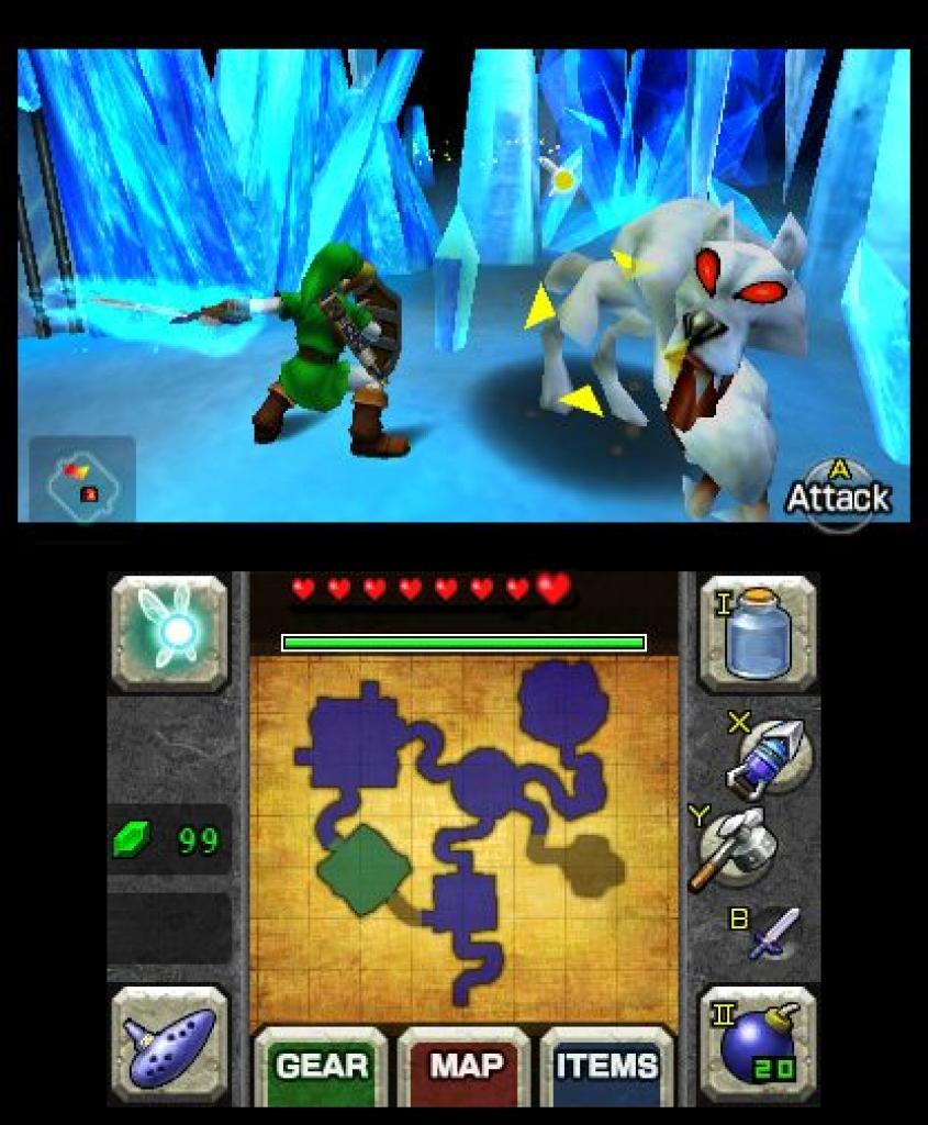 [08/06/2011] Das Anvisieren und gleichzeitige Benutzen des Schildes ist auf dem 3DS frickelig.