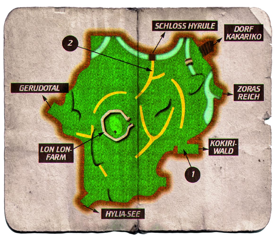 [17/06/2011] Komplettlösung zu Zelda: Ocarina of Time 3D - Die Ebene von Hyrule - Die Lon-Lon-Farm liegt im Zentrum (Zum Vergrößern auf die Lupe klicken)