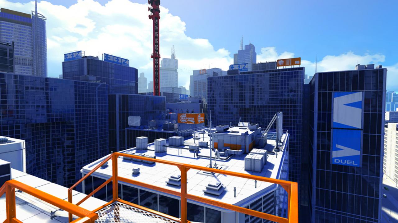 [12/10/2011] Mirror's Edge - Der Blick auf die Skyline einer futuristischen Metropole ist atemberaubend. Leider hat man nicht immer die Zeit diese fantastische Kulisse zu genießen, da einem die Cops auf den Fersen sind. 