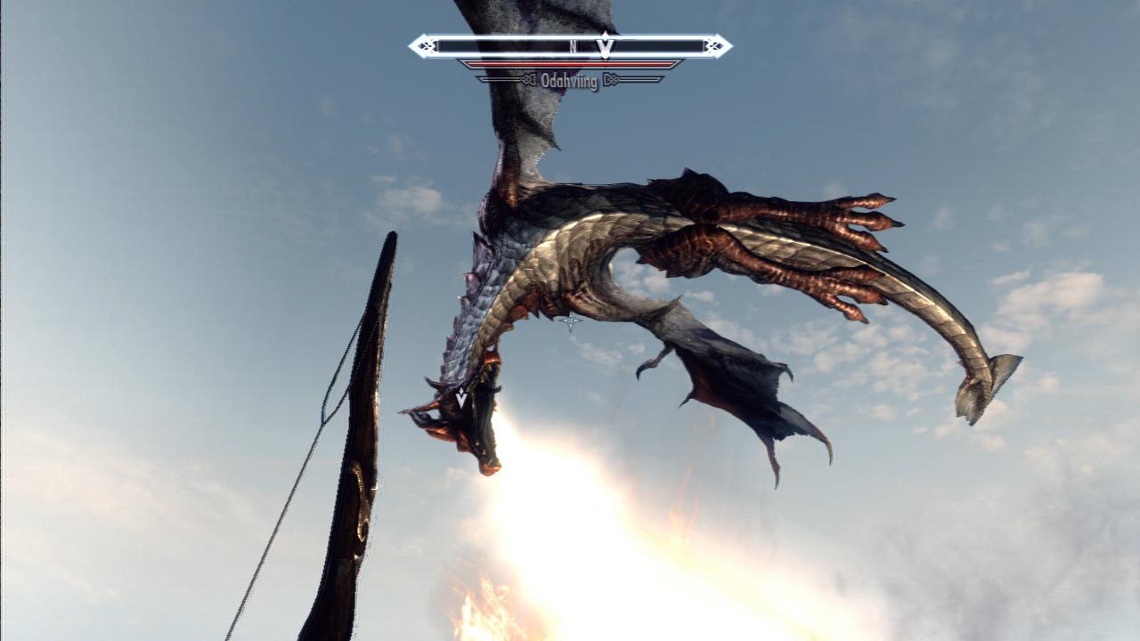 [10/11/2011] The Elder Scrolls 5: Skyrim im Test für Xbox 360. Solange die Drachen nicht landen oder zu Fall gebracht werden, sind sie schwierig zu bekämpfen. (Xbox 360)