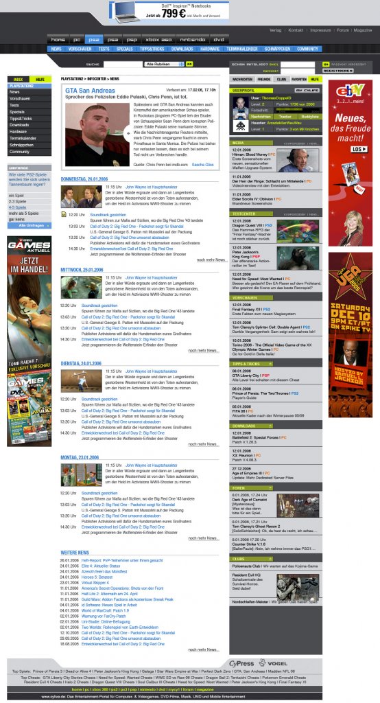 [05/12/2011] Cynamite 1.0 Design: das finale Design einer Artikel-Übersicht, hier PS2-News. Die rechte Spalte wurde in der ersten Live-Version gegenüber dem Design vereinfacht.