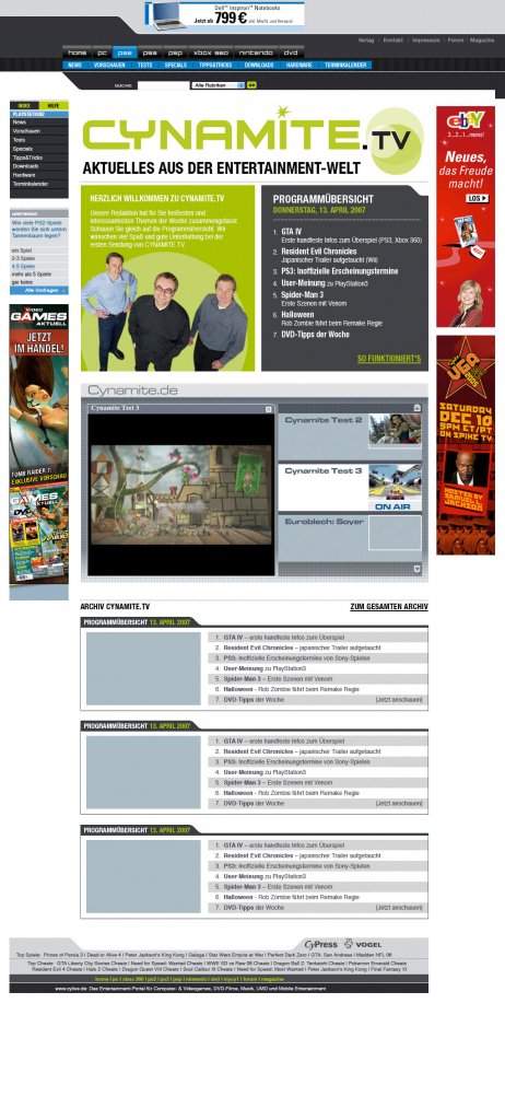 [05/12/2011] Cynamite.TV: Mitte 2007 gab es Planungen für einen eigenen Video-Bereich Namens 