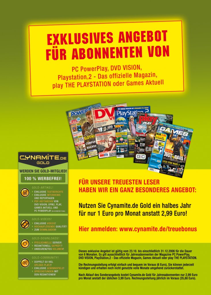 [05/12/2011] Cynamite 1.0 Gold: Dieser Flyer lag den damaligen Print-Heften von CyPress bei und warb für den Ende 2007 eingestellten Gold-Bereich