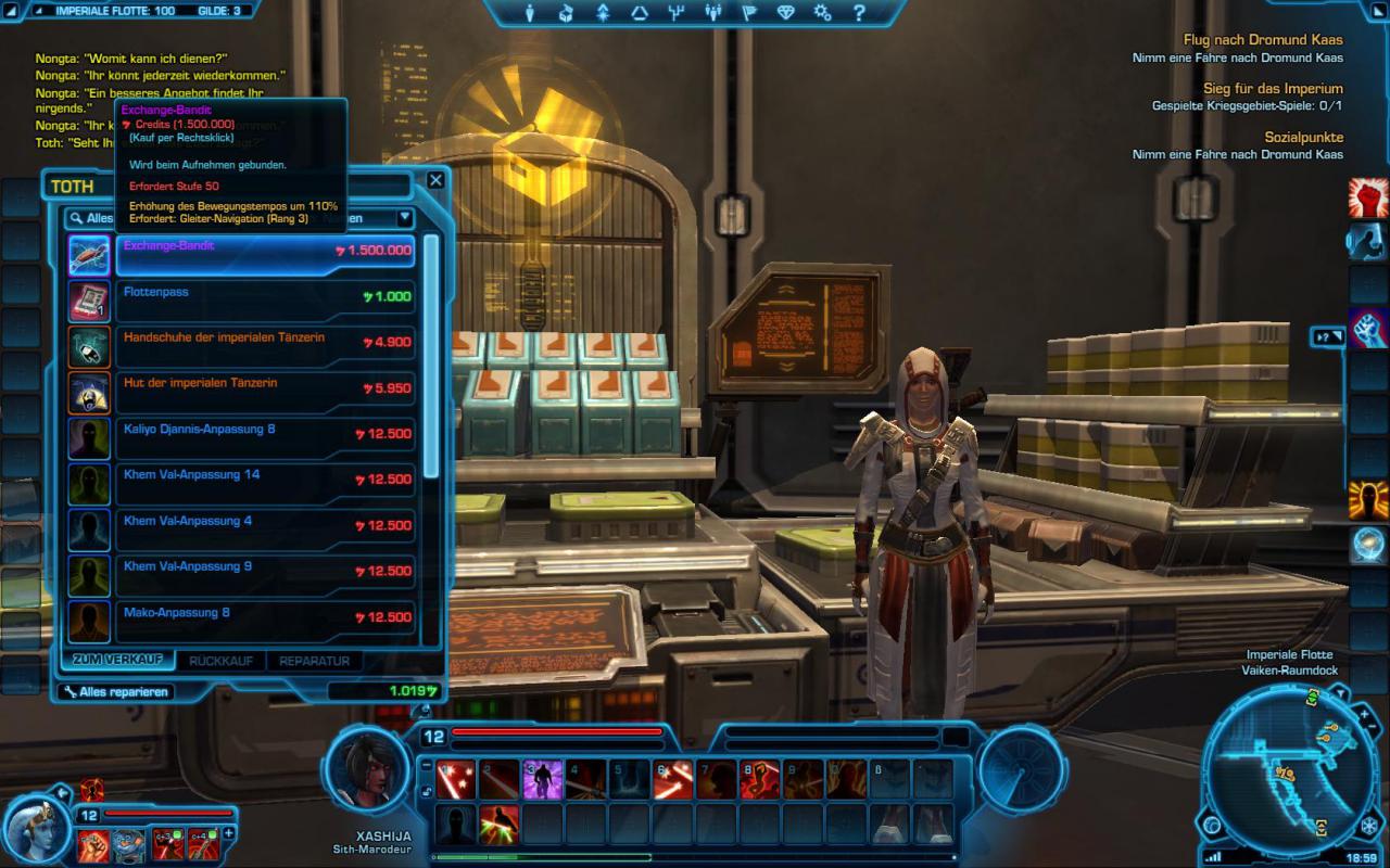 [15/12/2011] Bioware hielt in SWTOR ein besonderes Schmankerl bereit. Hatte man seinen Authentikator aktiviert, bekam man Zutritt zum legendären Sicherheitstoken-Händler, der seinen Laden nur für Auserwählte öffnete. Zu kaufen gab es Pets, social Items und mehr.