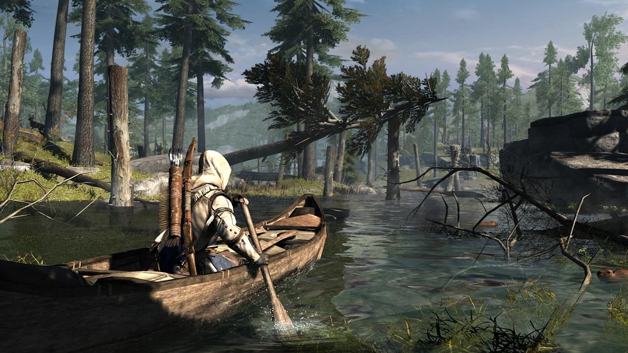 [27/03/2012] In Bewegung wirken die malerischen Waldlandschaften von Assassin's Creed 3 noch etwas hölzern.