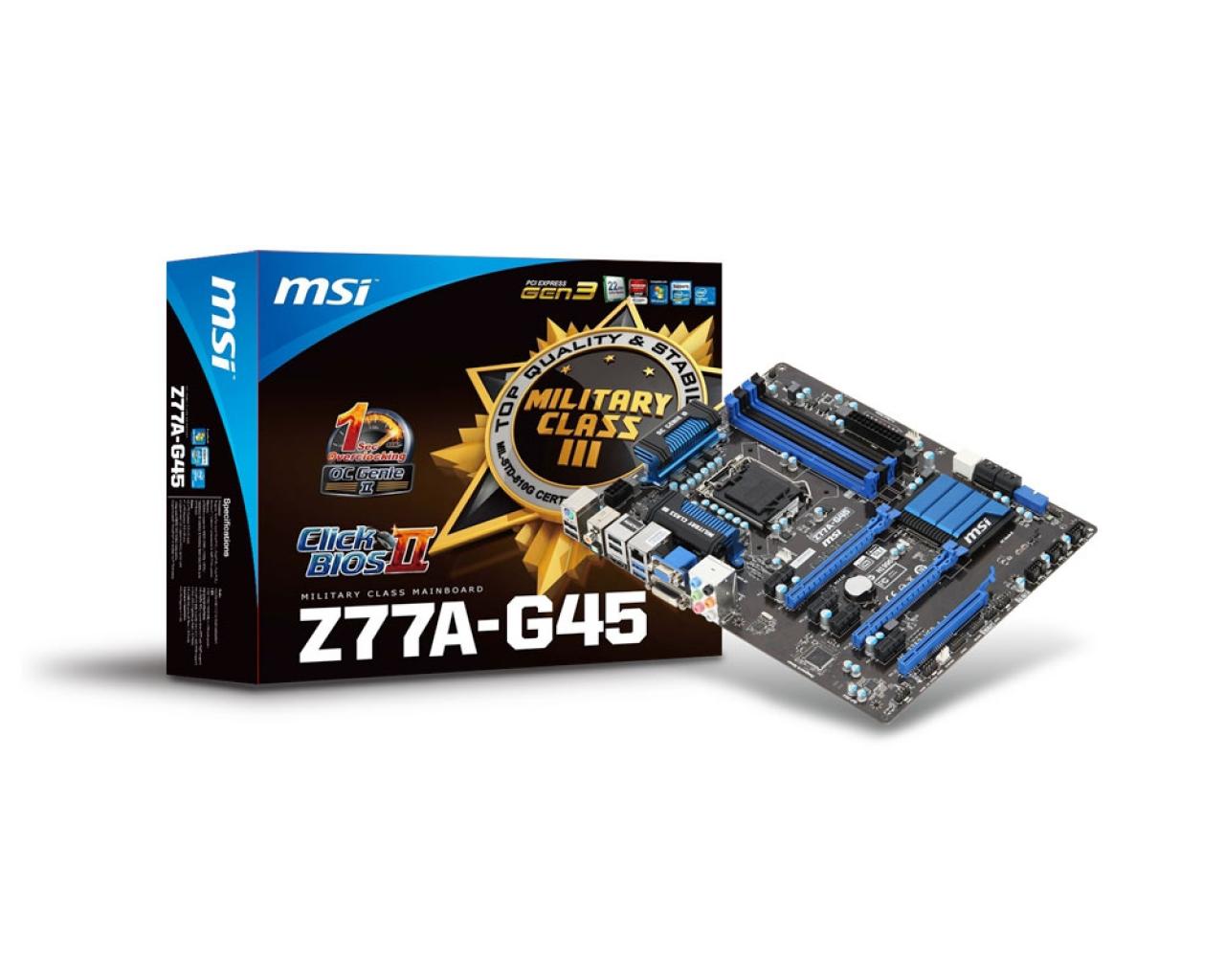 [27/04/2012] Der Chipsatz Z77 eignet sich zum Übertakten und unterstützt nativ Ivy Bridge und PCIe3.0 - hier das MSI Z77A-G45