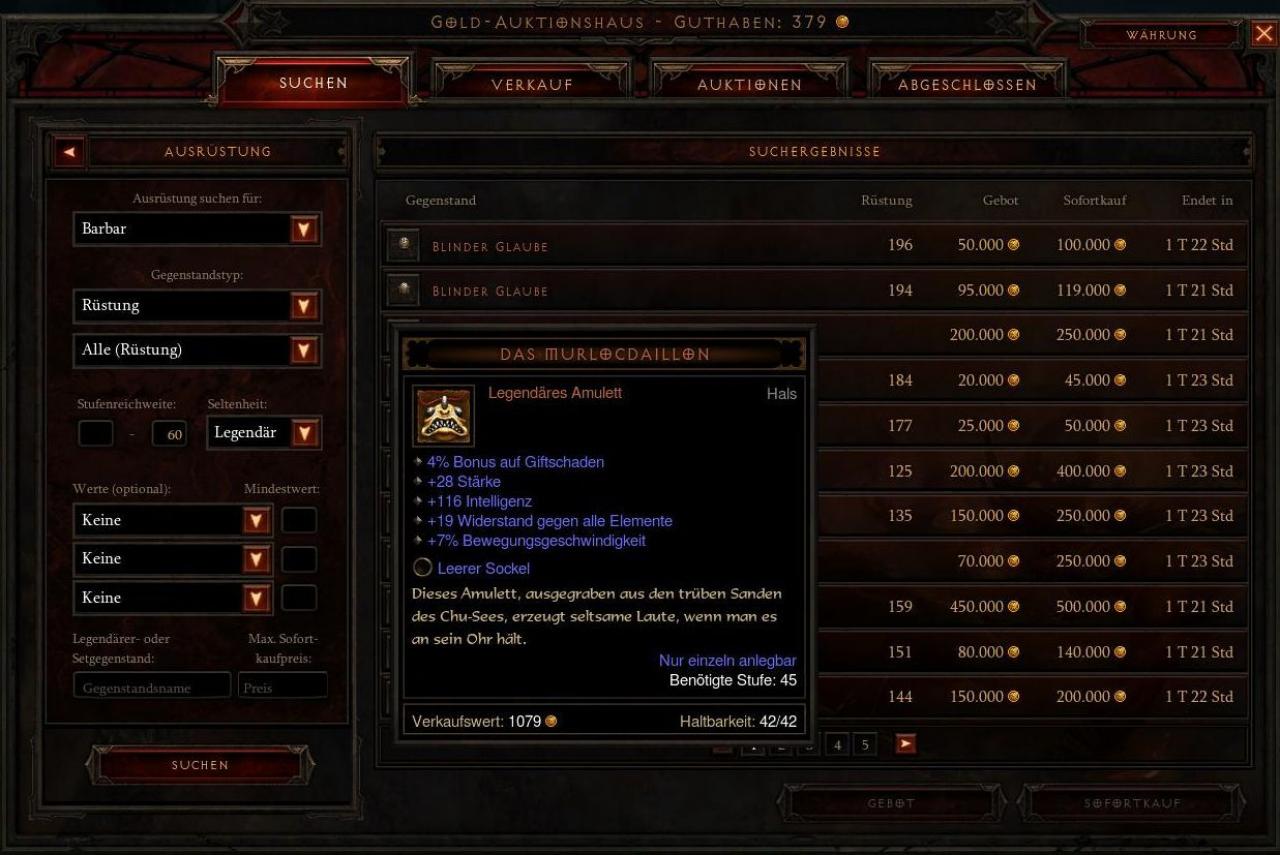[16/05/2012] Seinen virtuellen Reichtum kann man natürlich auch hervorragend im Auktionshaus von Diablo 3 ausgeben. Hier findet sich garantiert die beste Waffe für die kommenden Monsterhatz! Und wenn nicht, verscherbeln wir einfach unseren gefundenen Kram!