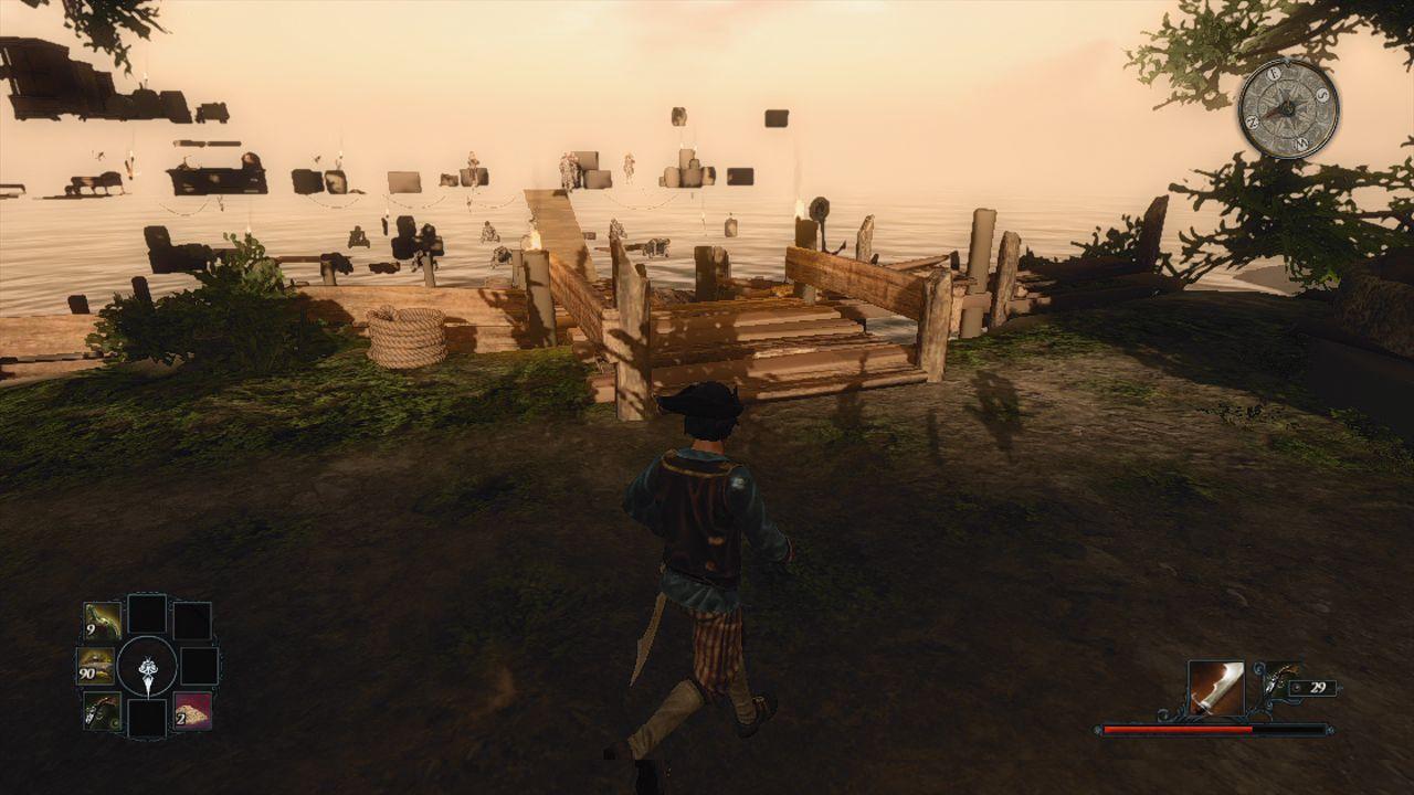[30/07/2012] Hier sieht man eine Paradebeispiel für die technischen Schwierigkeiten von Risen 2. Eigentlich sollte man ein Schiff am Horizont sehen, das Spiel muss jedoch zu lange nachladen.