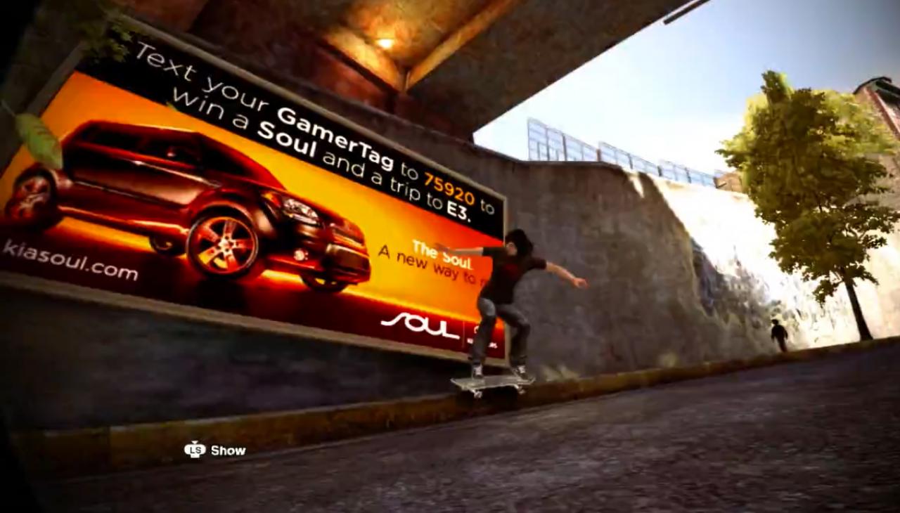 [27/07/2012] Platz 5: Wer in Skate 2 mit offenen Augen durch die Gegend skatet, erkennt schon bald, dass sich in diesem Spiel eine Flut von Werbetafeln tummelt. Darunter findet sich beispielsweise Reklame von Kia Soul und Dr. Pepper.