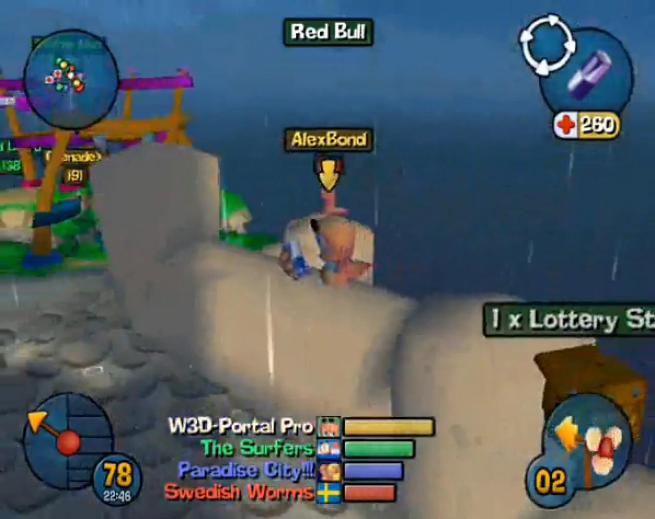 [27/07/2012] Platz 2: Red Bull verleiht Spielern in Worms 3D sprichwörtlich Flügel. Wenn ihr euch eine Dose genehmigt, steigt eure Lebensenergie auf 100 Prozent, ihr könnt schneller laufen und weiter springen.